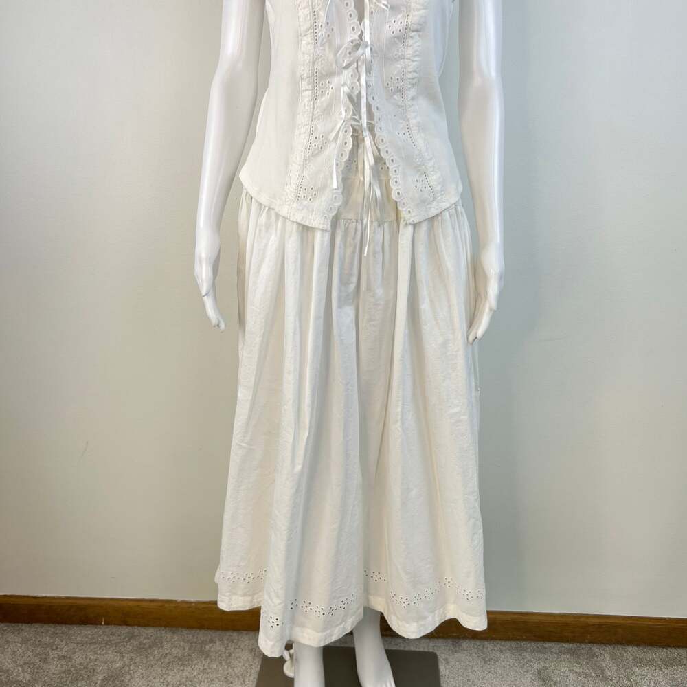 Free People Gesibelle Cotton Eyelet Tie Front Sleeveless Vest Maxi Skirt Set M - Picture 14 of 14